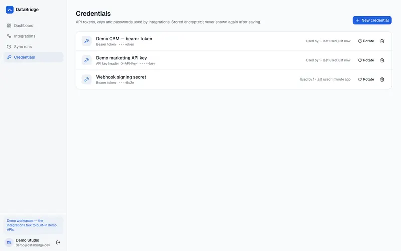 Credentials shown only as a masked hint
