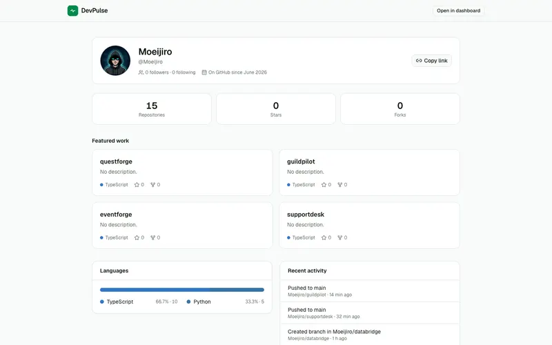 Shareable developer profile page