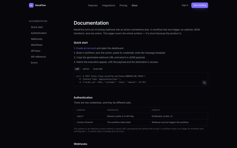 API walkthrough in the dashboard
