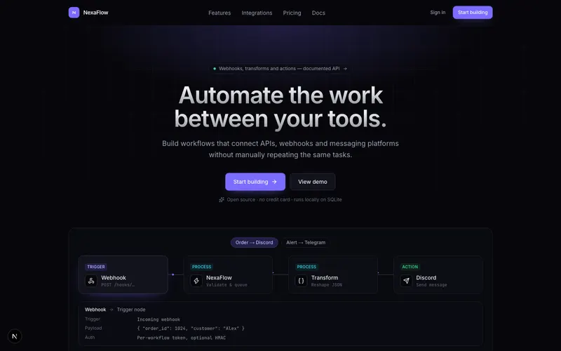 Marketing site hero with an interactive pipeline diagram