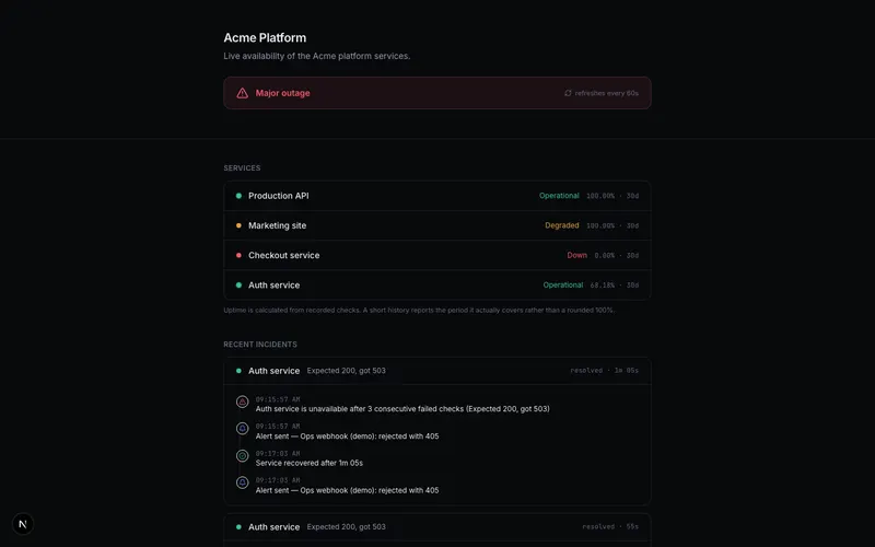 Public status page